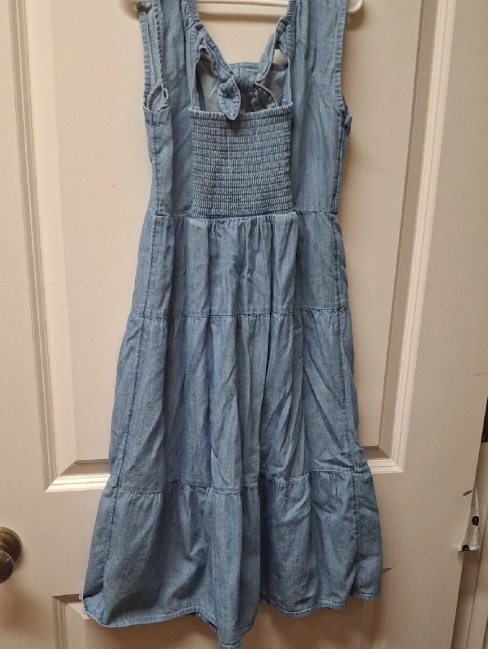 Old Navy Light Blue Chambray Maxi Dress with Smocked Yoke